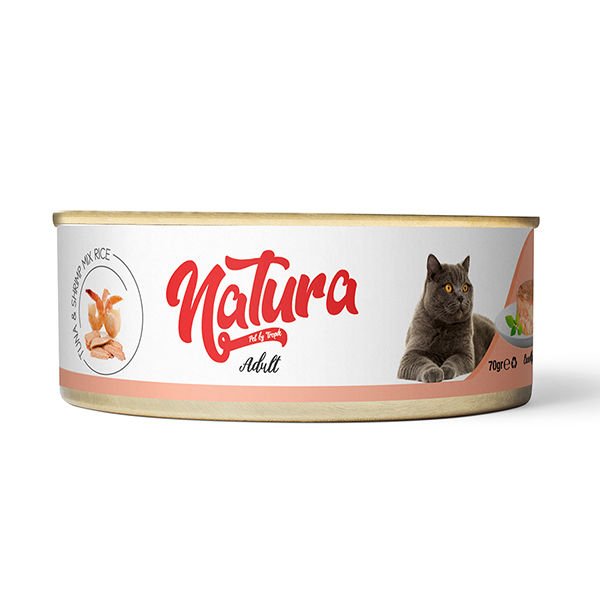 Natura Tahılsız Ton Balık ve Karidesli Yetişkin Konserve Kedi Maması 70 Gr