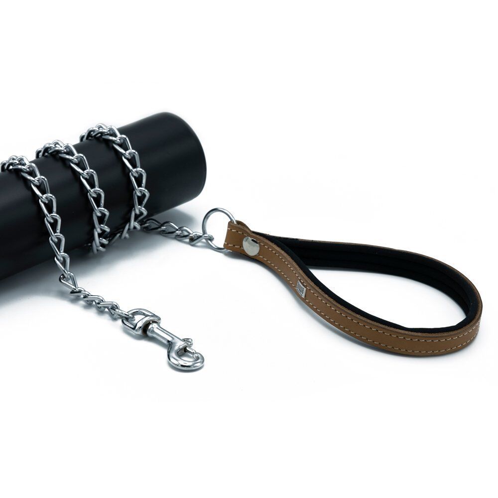 Doggie Comfort Deri Zincirli Köpek Gezdirme Tasması Medium Camel 2x110 Cm