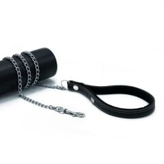 Doggie Comfort Deri Zincirli Köpek Gezdirme Tasması Medium Siyah 2.5x110 Cm