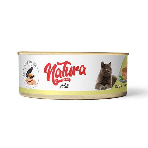 Natura Tahılsız Ton Balık ve Midyeli Yetişkin Konserve Kedi Maması 70 Gr