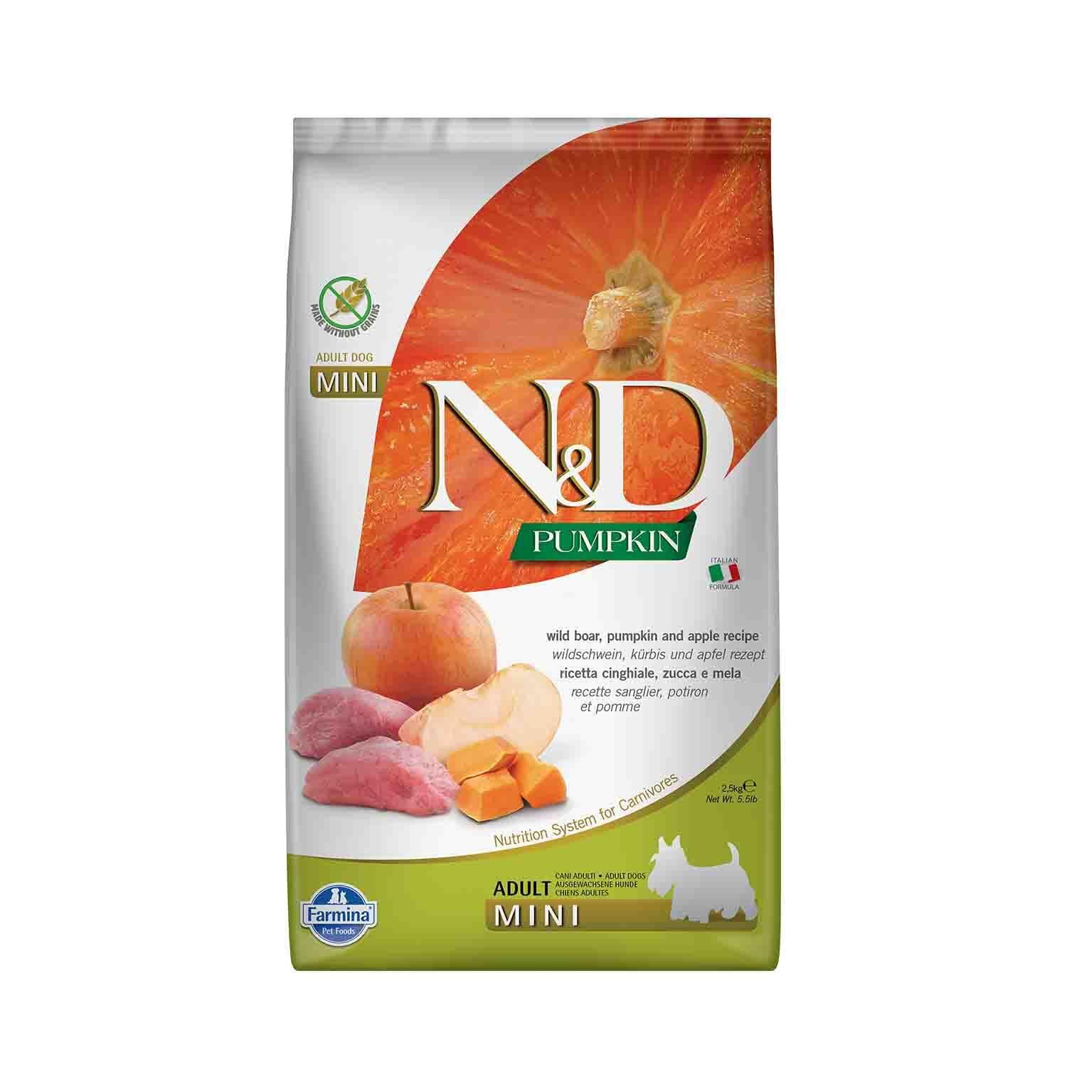 N&D Pumpkin Tahılsız Bal Kabaklı Yaban Domuzlu Elmalı Küçük Irk Yetişkin Köpek Maması 2,5 kg