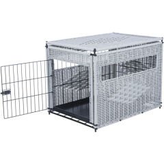 Trixie Dekoratif Rattan Köpek Kafesi Açık Gri Medium 58x60x77 Cm
