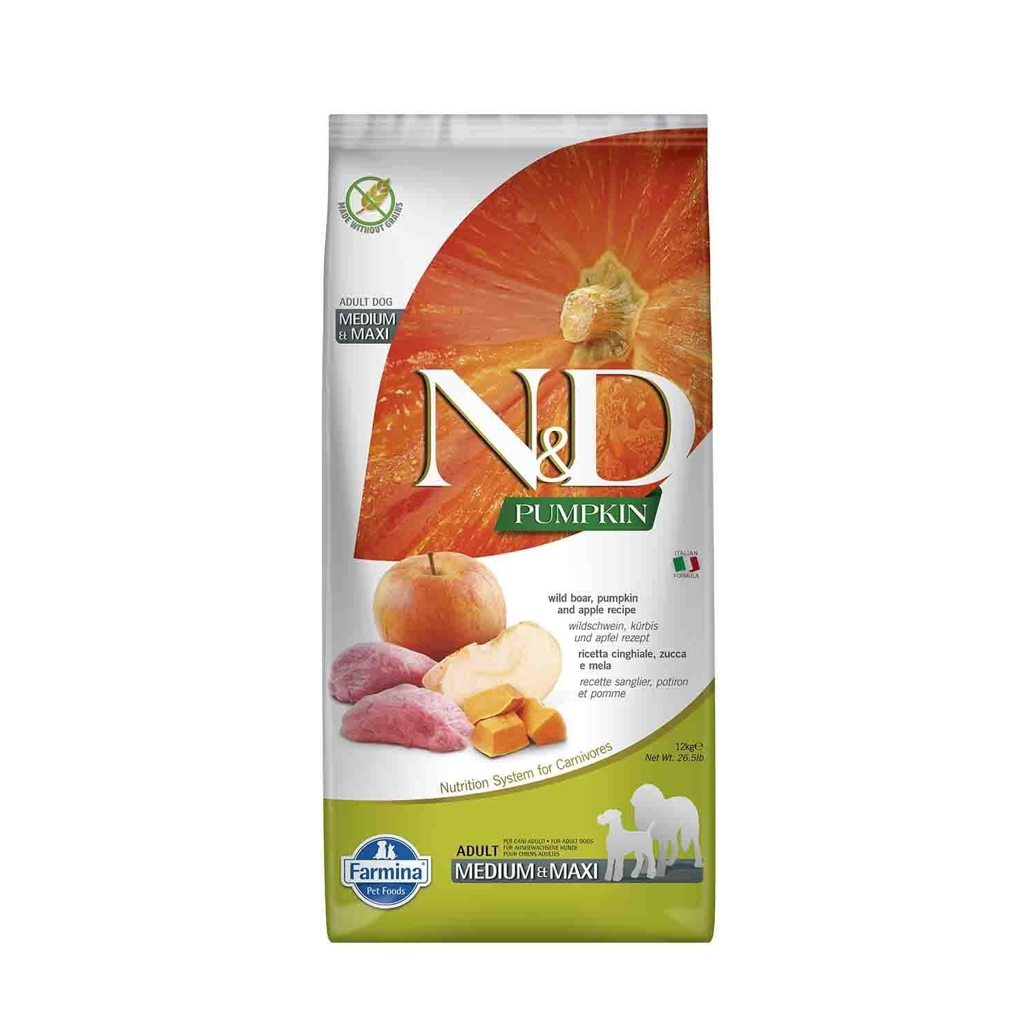 N&D Tahılsız Balkabaklı Yaban Domuzlu Medium Maxi Yetişkin Köpek Maması 12 kg