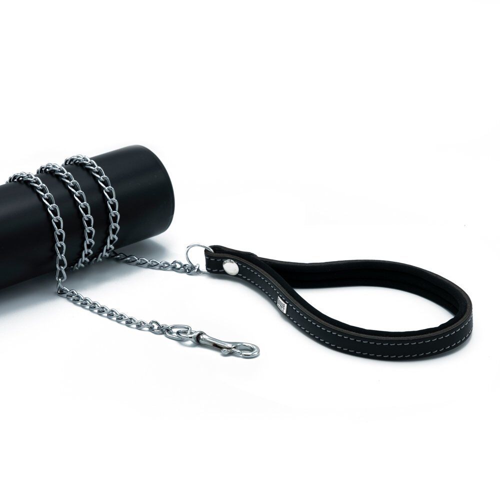 Doggie Comfort Deri Zincirli Köpek Gezdirme Tasması Medium Siyah 3x110 Cm