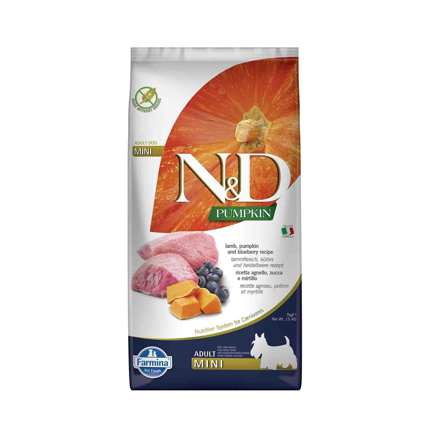 N&D Pumpkin Tahılsız Balkabaklı Kuzu Etli Mini Irk Yetişkin Köpek Maması 7 kg