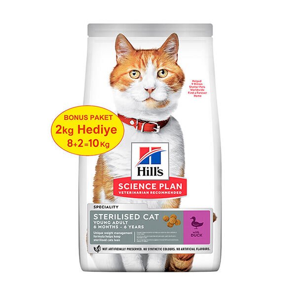 Hills Young Sterilised Ördekli Kısırlaştırılmış Kedi Maması 8 Kg (+2 Kg Hediyeli)