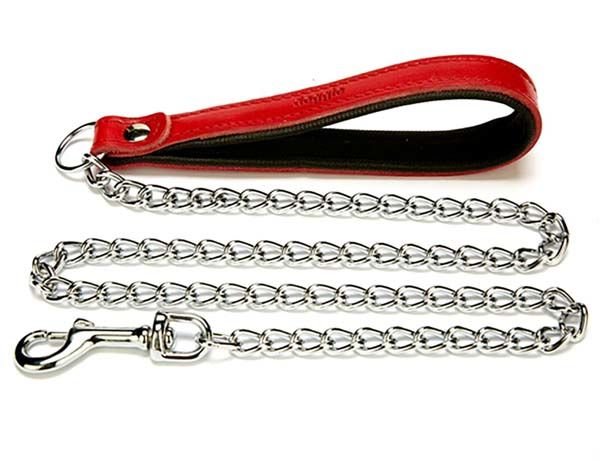 Doggie Comfort Deri Zincirli Köpek Gezdirme Tasması Medium Kırmızı 3x110 Cm