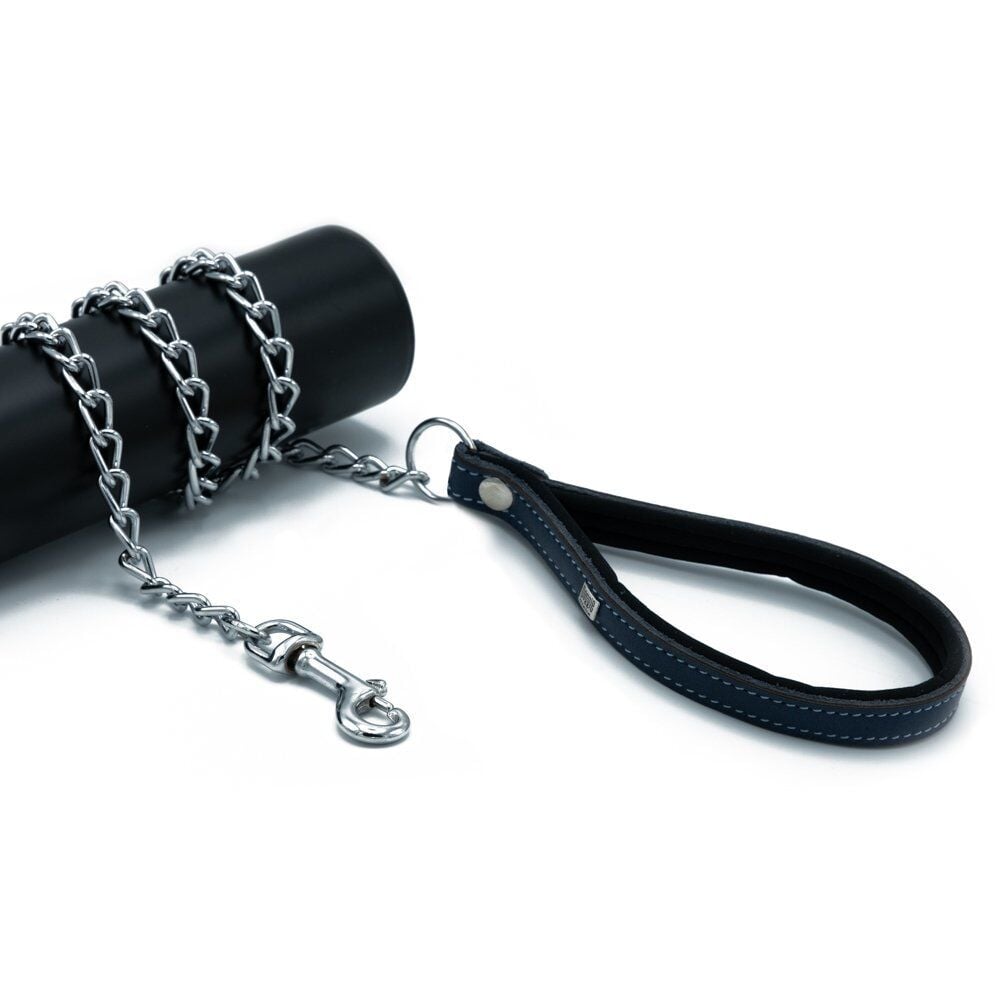 Doggie Comfort Deri Zincirli Köpek Gezdirme Tasması Medium Mavi 3x110 Cm