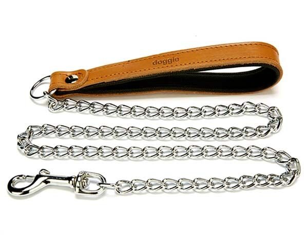 Doggie Comfort Deri Zincirli Köpek Gezdirme Tasması Medium Camel 3x110 Cm