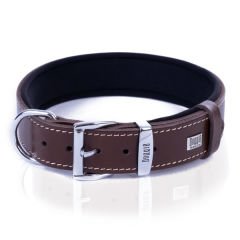 Doggie Konfor Deri Çift İsimlikli Köpek Boyun Tasması Medium Kahverengi 3.5x47 55 Cm
