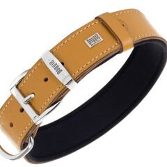 Doggie Konfor Deri Çift İsimlikli Köpek Boyun Tasması Medium Camel 3.5x47-55 Cm