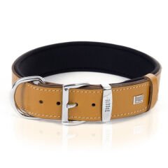 Doggie Konfor Deri Çift İsimlikli Köpek Boyun Tasması Medium Camel 3.5x47-55 Cm