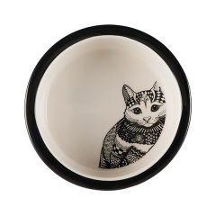 Trixie Puantiye Desenli Seramik Kedi Mama ve Su Kabı Beyaz/Siyah 0.3 Lt