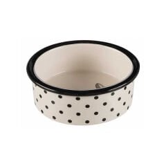 Trixie Puantiye Desenli Seramik Kedi Mama ve Su Kabı Beyaz/Siyah 0.3 Lt
