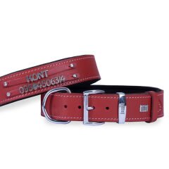 Doggie Konfor Deri Çift İsimlikli Köpek Boyun Tasması Medium Kırmızı 3.5x47-55 Cm