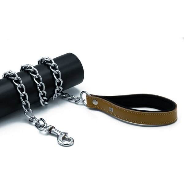 Doggie Comfort Deri Zincirli Köpek Gezdirme Tasması Medium Camel 4x110 Cm