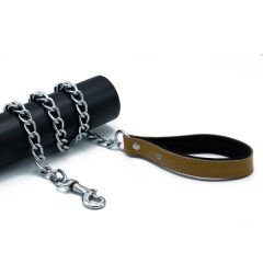 Doggie Comfort Deri Zincirli Köpek Gezdirme Tasması Medium Camel 4x110 Cm