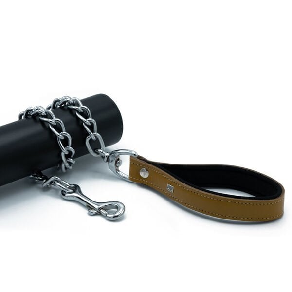 Doggie Comfort Deri Zincirli Köpek Gezdirme Tasması Medium Camel 4.5x80 Cm