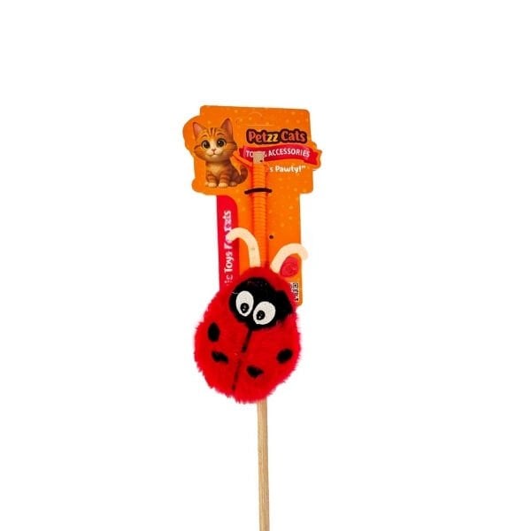 PetzzCats LadyBird Matatabi ve Çıngırak Sesli Kedi Oltası Oyuncağı Kırmızı/Sarı 42 Cm