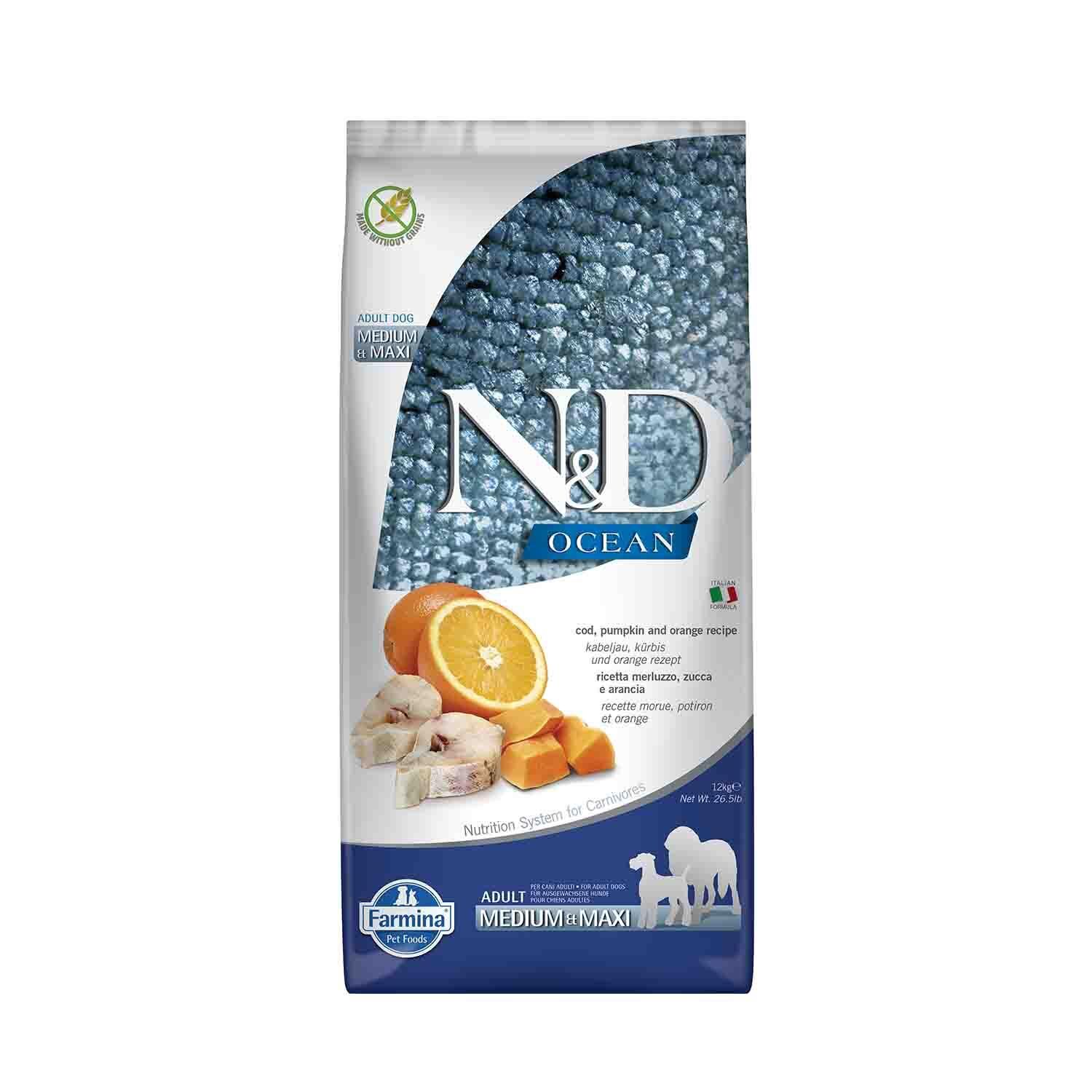 N&D Ocean Tahılsız Balkabaklı Morina Balıklı Köpek Maması 12 kg