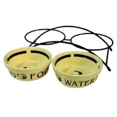 Gold İkili Seramik Metal Ayaklı Mama ve Su Kabı Sarı 2x0.3 Lt 12 Cm