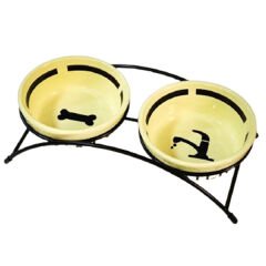 Gold İkili Seramik Metal Ayaklı Mama ve Su Kabı Sarı 2x0.3 Lt 12 Cm