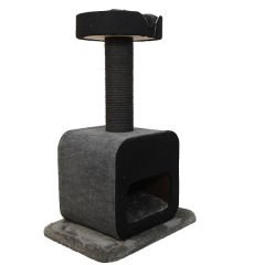Kralle Kapaklı ve Yuvalı Kedi Tırmalamalı Oyun Evi Koyu Gri 50x50x115 Cm