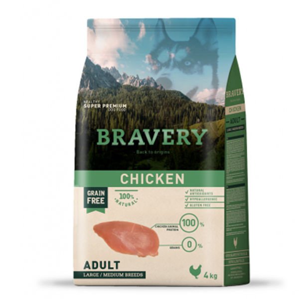 Bravery Orta ve Büyük Irk Tavuklu Tahılsız Yetişkin Köpek Maması 4 Kg