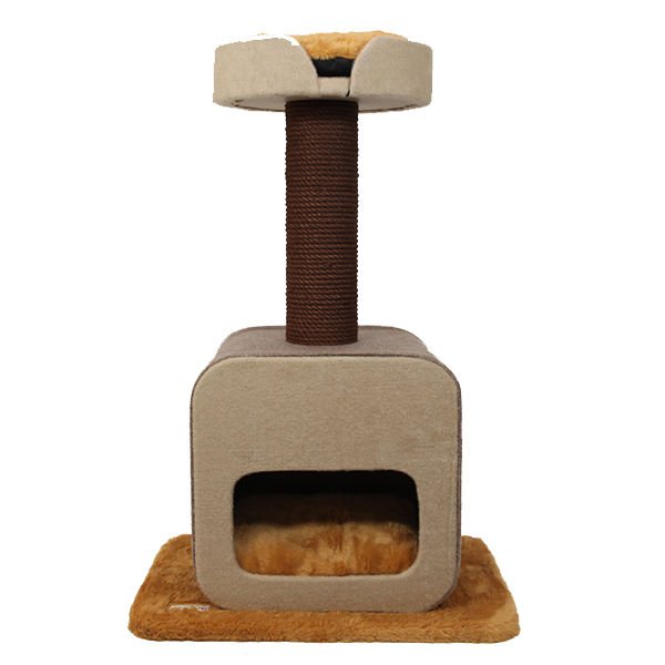 Kralle Kapaklı ve Yuvalı Kedi Tırmalamalı Oyun Evi Açık Kahve 50x50x115h Cm