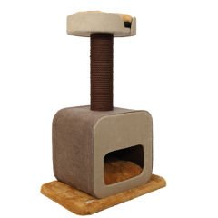 Kralle Kapaklı ve Yuvalı Kedi Tırmalamalı Oyun Evi Açık Kahve 50x50x115h Cm