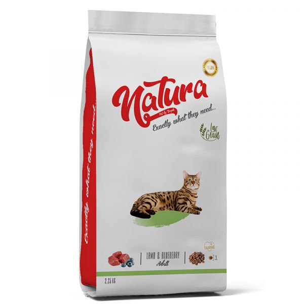 Natura Adult Düşük Tahıllı Kuzu Etli ve Yaban Mersinli Yetişkin Kedi Maması 2.25 Kg