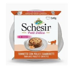 Schesir Delice Tuna Balıklı Tavuklu ve Karidesli Yetişkin Konserve Kedi Maması 2 Adet 40 Gr