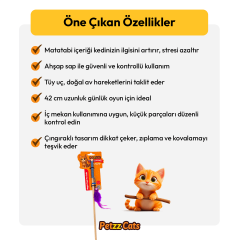 PetzzCats Fish Matatabi ve Çıngırak Sesli Ahşap Saplı Kedi Olta Oyuncağı Mavi 42 Cm