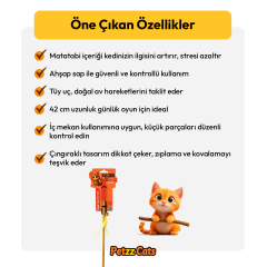 PetzzCats Fish Matatabi ve Çıngırak Sesli Ahşap Saplı Kedi Olta Oyuncağı Kırmızı 42 Cm