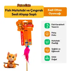 PetzzCats Fish Matatabi ve Çıngırak Sesli Ahşap Saplı Kedi Olta Oyuncağı Turuncu 42 Cm