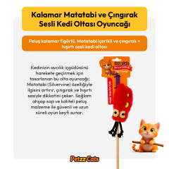 PetzzCats Kalamar Matatabi ve Çıngırak Sesli Kedi Oltası Oyuncağı Turuncu 42 Cm