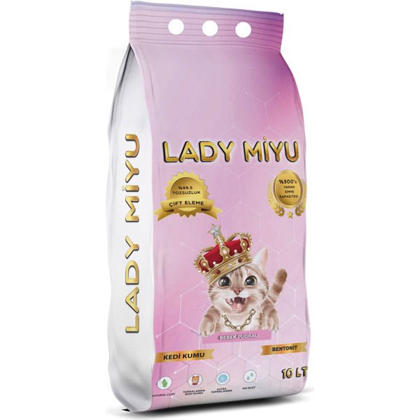 Lady Miyu Bebek Pudralı Süper Topaklanan Bentonit Doğal Kedi Kumu 10 Lt