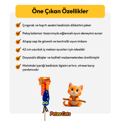 PetzzCats Kalamar Matatabi ve Çıngırak Sesli Kedi Oltası Oyuncağı Mavi 42 Cm