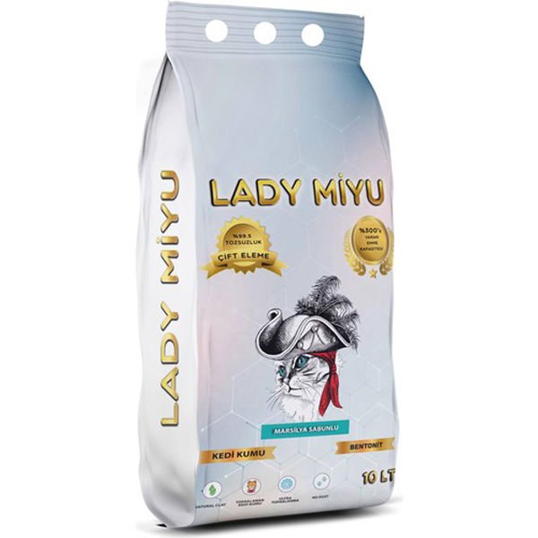 Lady Miyu Marsilya Sabunlu Süper Topaklanan Bentonit Doğal Kedi Kumu 10 Lt