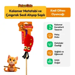 PetzzCats Kalamar Matatabi ve Çıngırak Sesli Kedi Oltası Oyuncağı Kırmızı 42 Cm