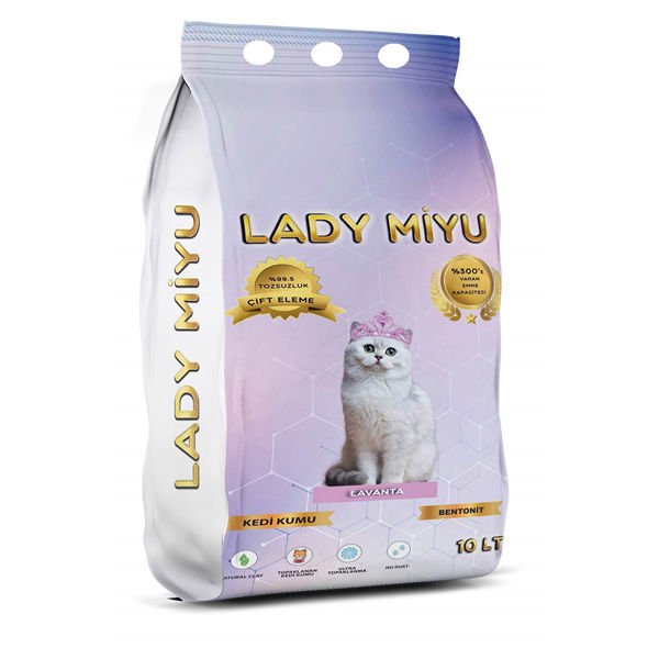 Lady Miyu Lavantalı Süper Topaklanan Bentonit Doğal Kedi Kumu 10 Lt
