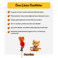 PetzzCats Kalamar Matatabi ve Çıngırak Sesli Kedi Oltası Oyuncağı Kırmızı 42 Cm