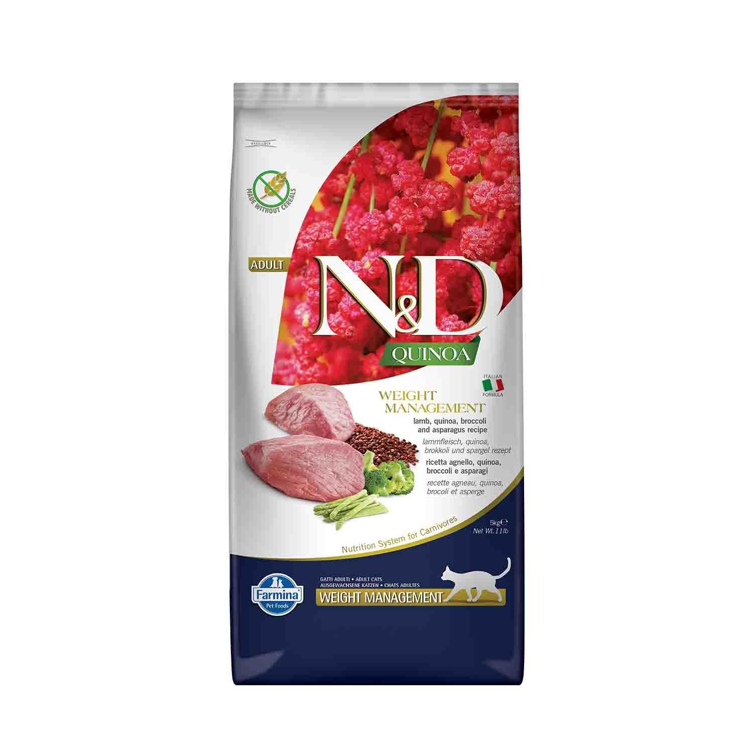N&D Quinoa Weight Kilolu Kediler İçin Light Kuzu Etli Yetişkin Kedi Maması 5 kg