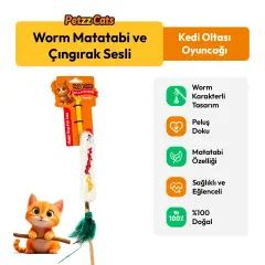 PetzzCats Worm Matatabi ve Çıngırak Sesli Kedi Oltası Oyuncağı Beyaz 42 Cm