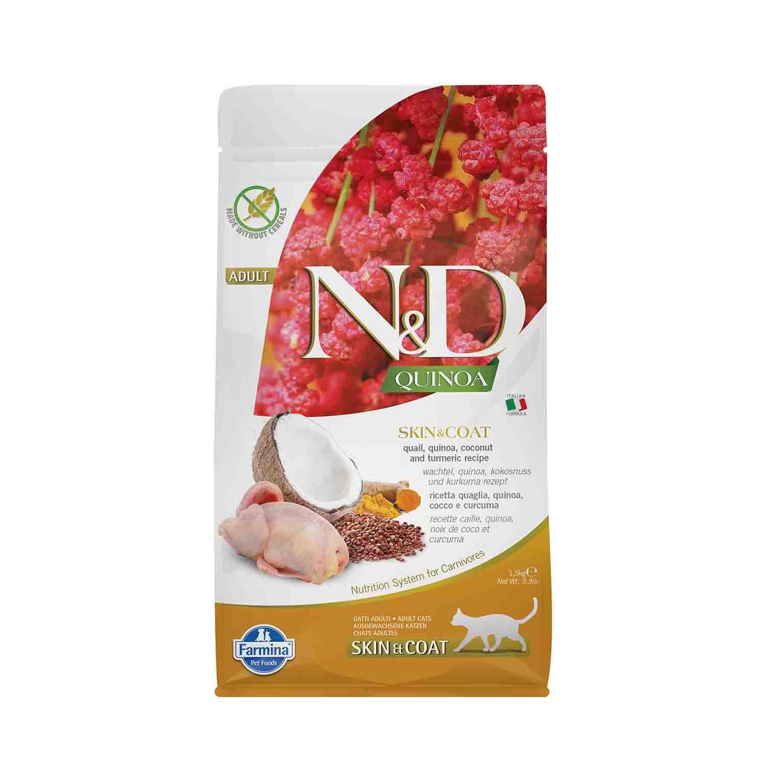 N&D Quinoa Skin & Coat Tahılsız Tüy Bakım Bıldırcın Yetişkin Kedi Maması 5 kg