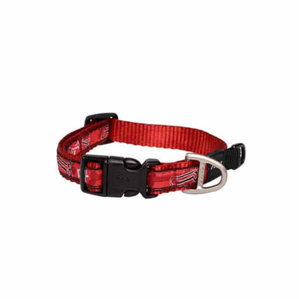 Rogz Fancy Dress Halsband Kemik Desenli Köpek Boyun Tasması Kırmızı Extra Large 2.5x43-70 Cm