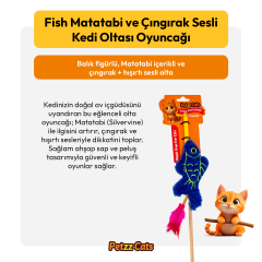 PetzzCats Fish Matatabi ve Çıngırak Sesli Kedi Oltası Oyuncağı Mavi 42 Cm