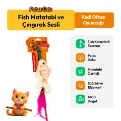 PetzzCats Fish Matatabi ve Çıngırak Sesli Kedi Oltası Oyuncağı Beyaz 42 Cm