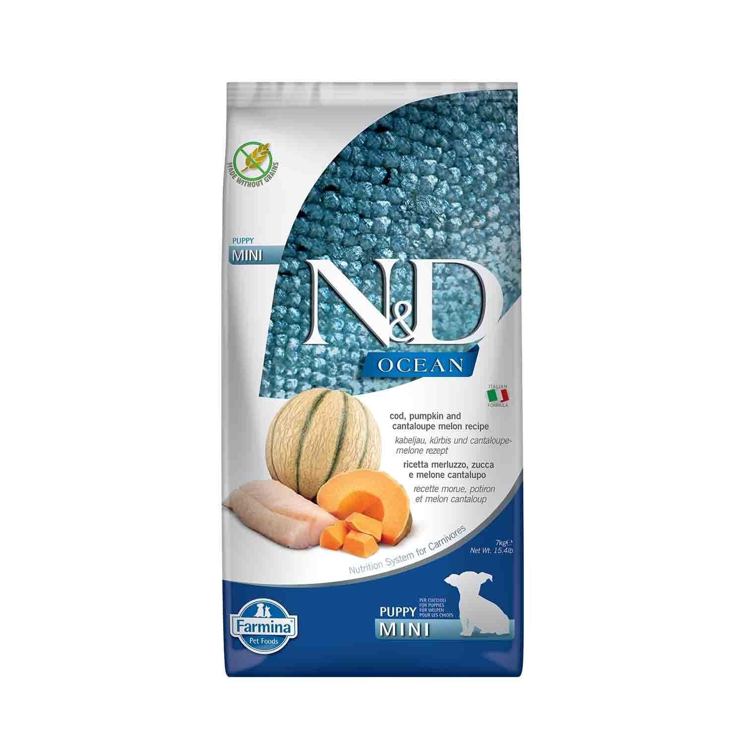 N&D Ocean Morina Balıklı Balkabaklı ve Kavunlu Tahılsız Küçük Irk Yavru Köpek Maması 7 kg