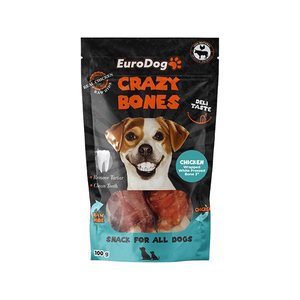 Euro Dog Crazy Bones Dental Düğümlü Tavuk Sargılı Köpek Ödül Maması 3 Adet 100 Gr